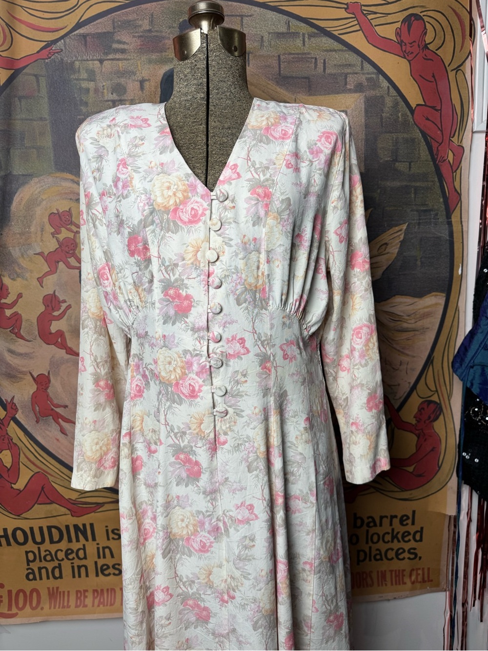 Nina Piccalino 90s Longsleeve Pastel Floral Print Dress